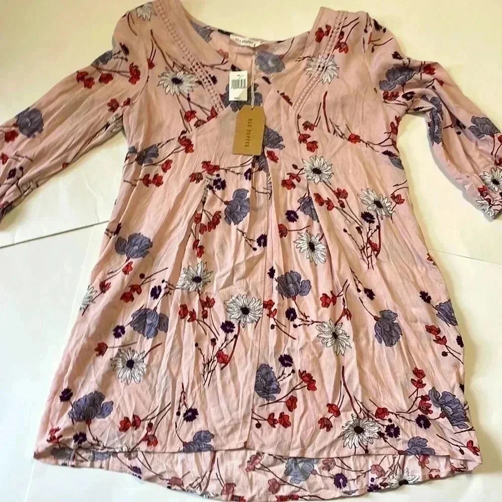 Blu pepper light pink floral print dress size small NWT